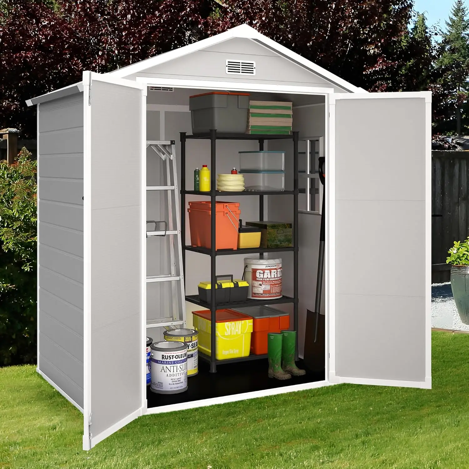 6 X 4 Ft Resin Storage Shed Outdoor Storage Shed Storage Sheds Outdoor With Floor, Side Window, Plastic Shed With Lockable