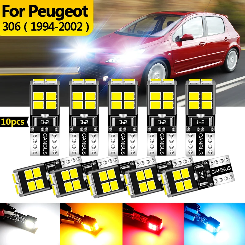 

10 шт. 12 В для Peugeot 306 1994 1995 1996 1997 1998-2002 светодиодный габаритный фонарь, лампа парковки W5W T10 194 Canbus, автомобильные аксессуары