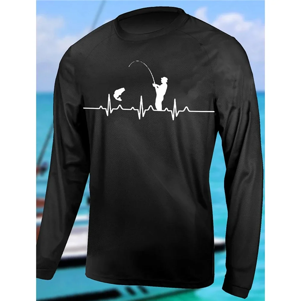 Men's Fishing Shirt Long Sleeve Outdoor Running Wicking O Neck T-Shirt Training Fishing Man Clothing Sport Oversized T-shirt