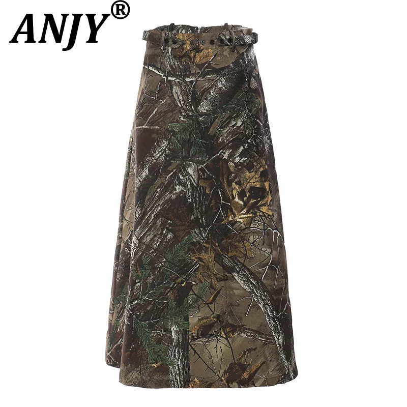

ANJY 2025 Autumn Winter New Women Tide Original Design Jungle Techwear Printed Graffiti Skirt Elegant Zipper Punk Ins Y2K A14051