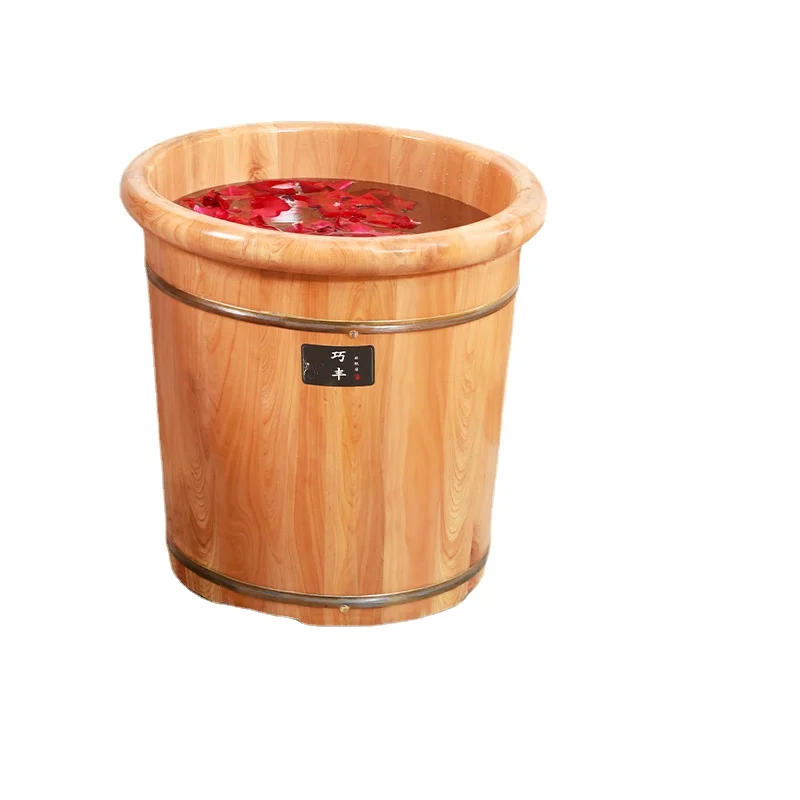 

Foot Washing Wooden Bucket Household Basin 40cm over Calf Health Foot Bath Cedar Solid Wood Insulation Covered Foot Bath Barrel