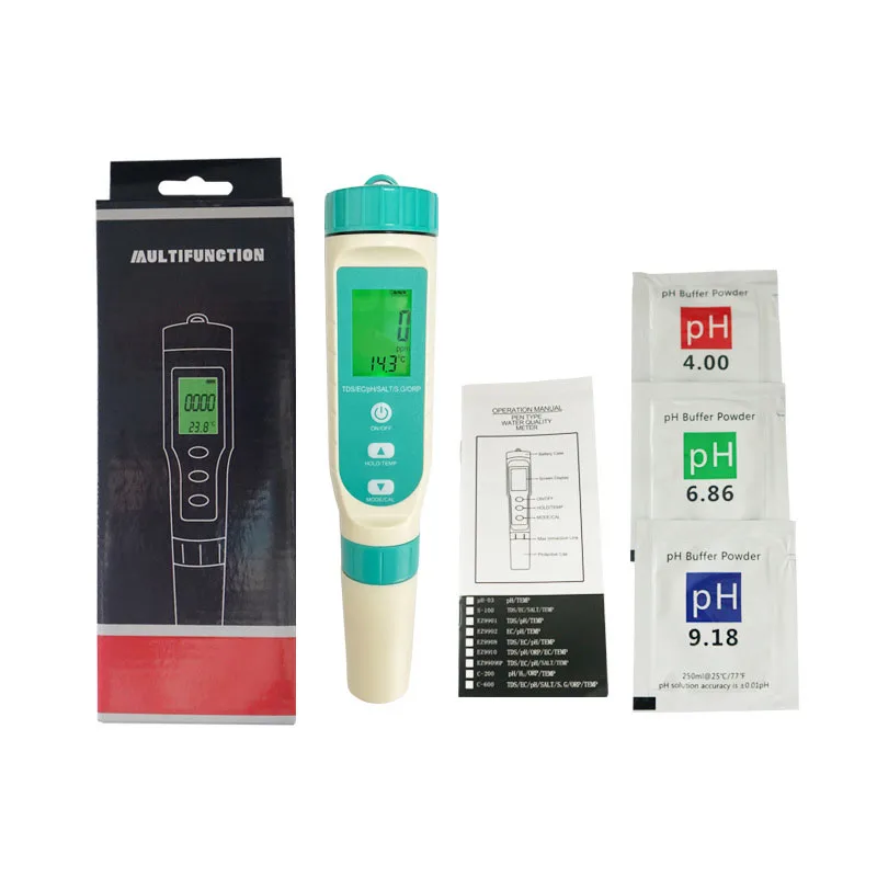 2023 Newest 7 in 1 PH / TDS / EC / ORP / Salinity/ Temperature pH Tester Digital pH Meters Multi Parameter Water Analyzer OEM