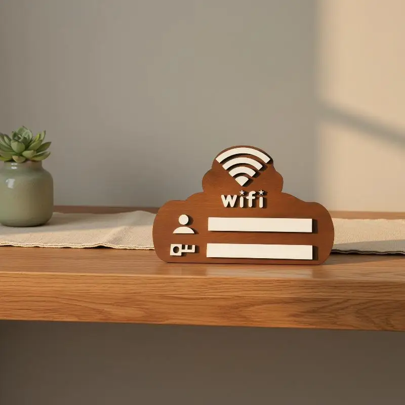 Vintage Wooden Wifi Password Sign Board Erasable Wifi Info Display Plate With Pen For Cafe Home Hotel Wall Decoration