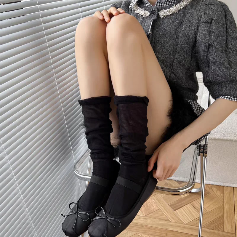 Black White Stockings Women Girls Thigh High Long Socks JK Japanese Leggings Summer Thin Loose Costumes Sweet Ballet Hosiery