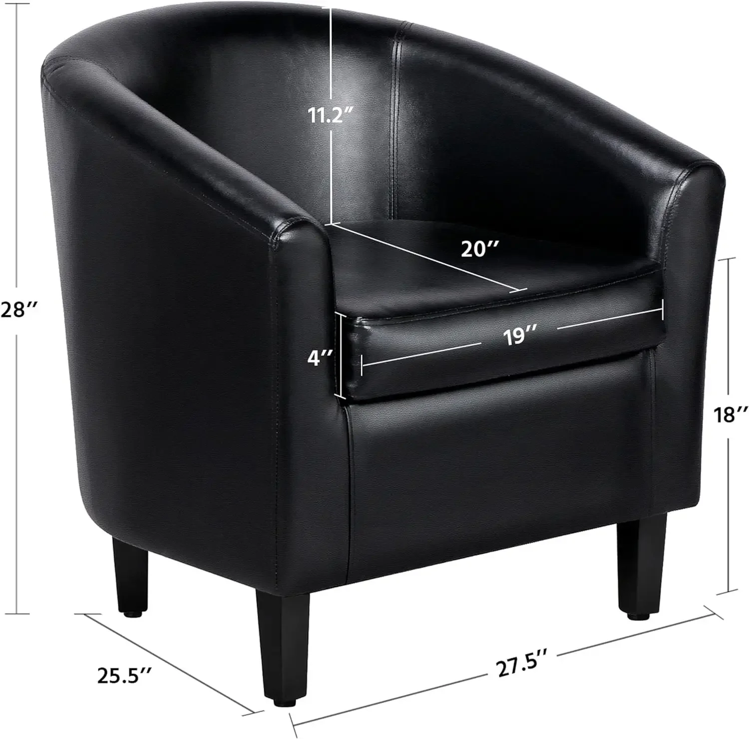 

Accent Chair, Faux Leather Barrel Chair Cozy Modern Armchair Club Chair with Soft Padded and Sturdy Legs for Living Ro