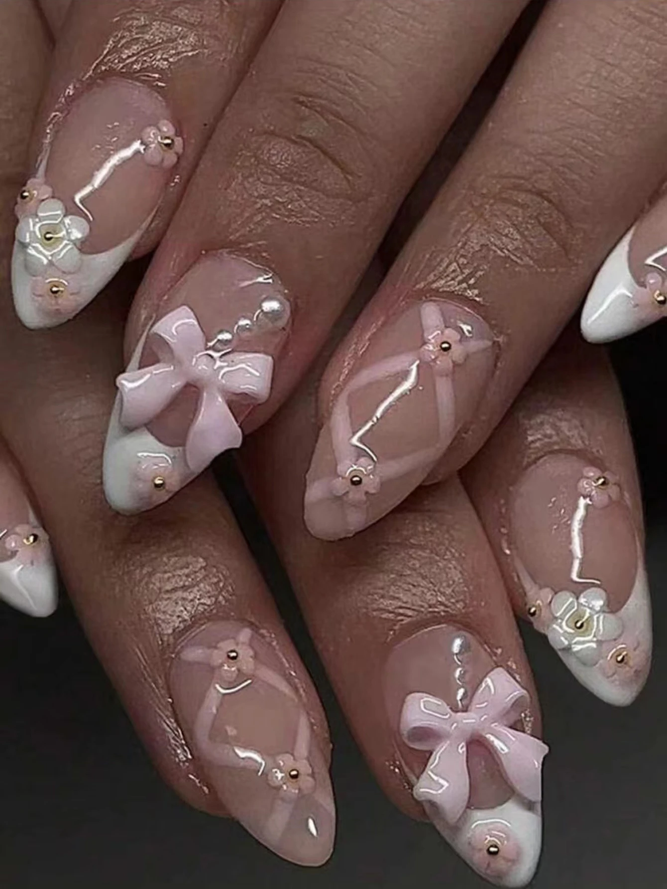 24 Stück – Lange, kastenförmige Kunstnägel, rosa, dreidimensionaler Schmetterling, rosa Blumenverzierung, geeignet für Dates, Abendessen. – Detail 26
