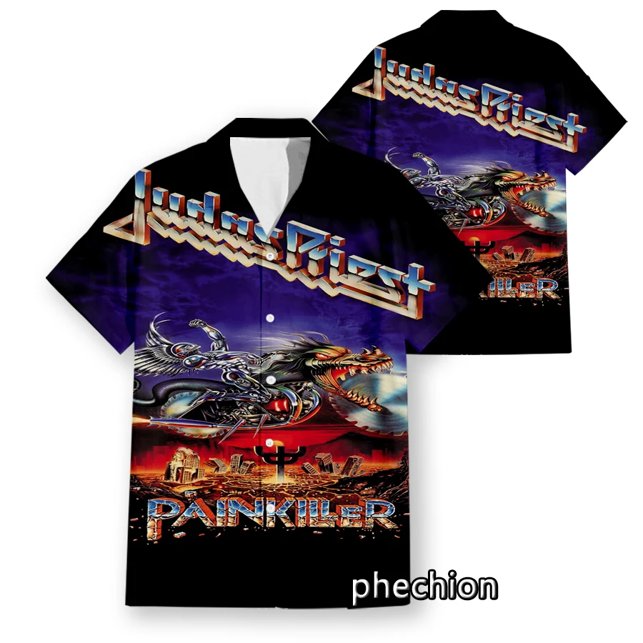 Phechion Hawaiian Short Sleeve Men\'s Shirt Judas Priest Rock Band 3D Printed Casual Shirts Fashion Men Tops W15