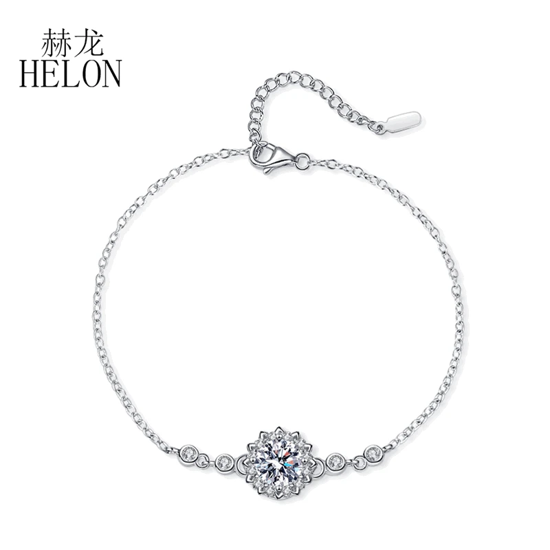 

HELON Moissanite Bracelet For Women Trendy Jewelry Sterling Silver 925 Lab Grown Moissanite Diamond Engagement Bracelet Chain