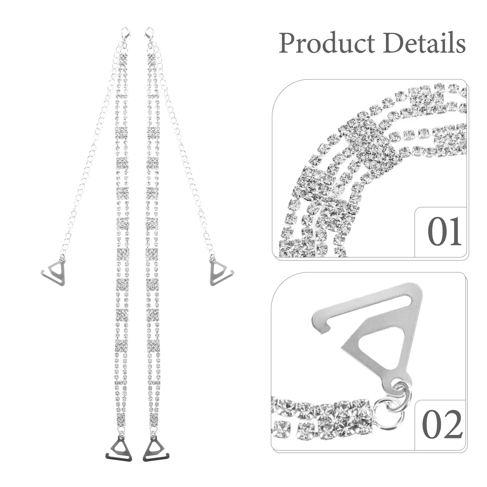 10 Stück Damen-Schultergurte mit Strass-Metallkette, dekorative BH-Schultergurte, Ersatz-BH-Ketten für Damenunterwäsche