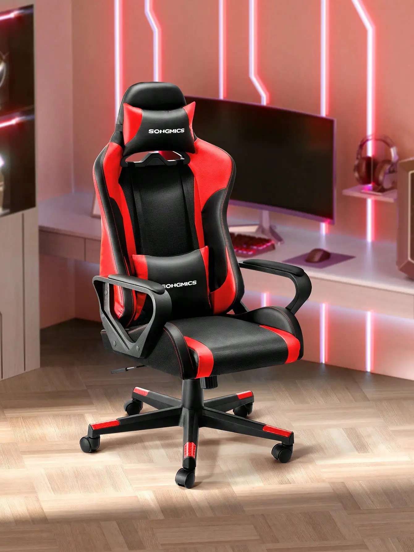 SONGMICS sedia da gioco/ufficio: supporto lombare regolabile, poggiatesta rimovibile. Schienale