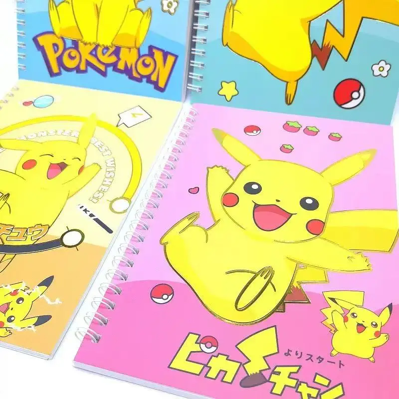 4 PCS Pikachu Notebook with Pen Set, Random Style, Cute Diary Journal for School Girls Kids, Patterns May Vary, Stationery Gift