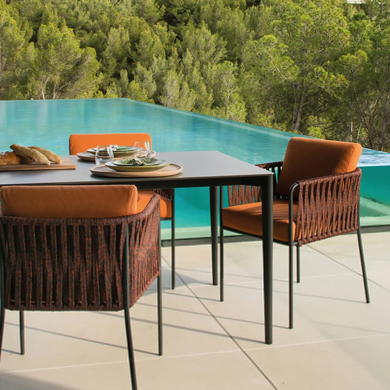 

Garden Patio Leisure Outdoor Seating Cushions Metal Woven Rope Dining Chair