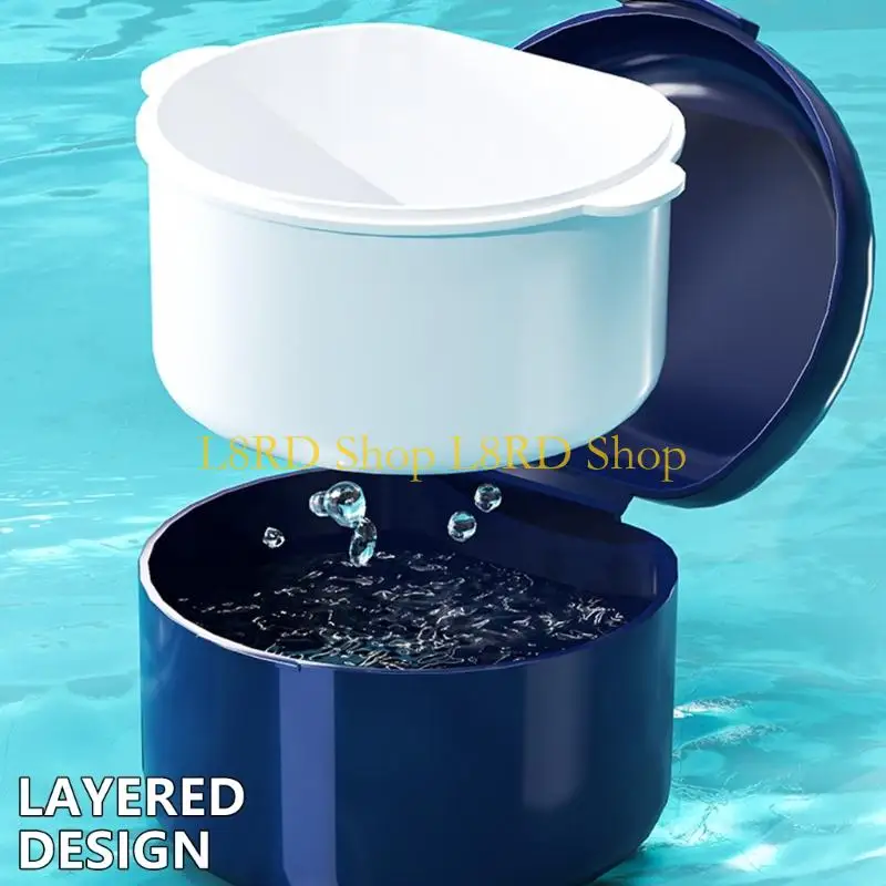 L8RD Denture Cleaning Box Hygienic Filter Net Leakproof Storage Solution For Dentures Home Or Travel
