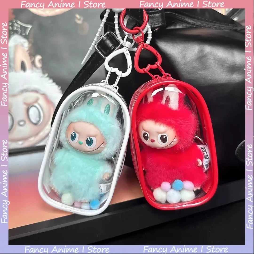 Voor Mini Labubu 4.0 Pluche Pop Kleurrijke Beschermhoes Uitje Display Tas met Hart Sleutelhanger voor Liefde Serie Pop Accessoires