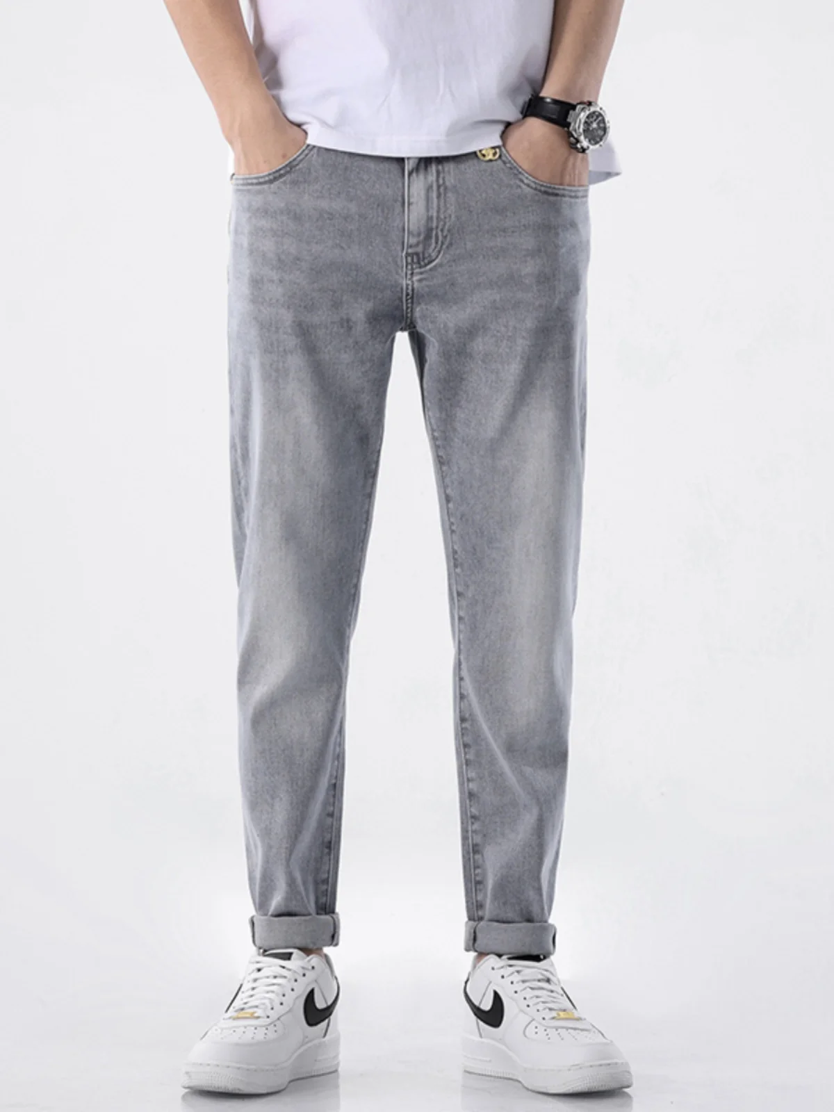 

Мужские джинсы прямого кроя класса люкс, эластичные, легкие, летние, повседневные, длинные брюки, модный бренд Rice Straw Qingyi