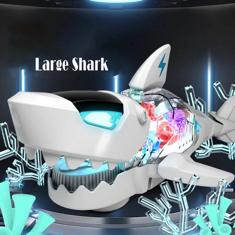 Electric Shark Toy Mechanical Pet Fish Model High Simulation Movable  Power-Driven Lights Sounds Children Toys Festival Gift Kid