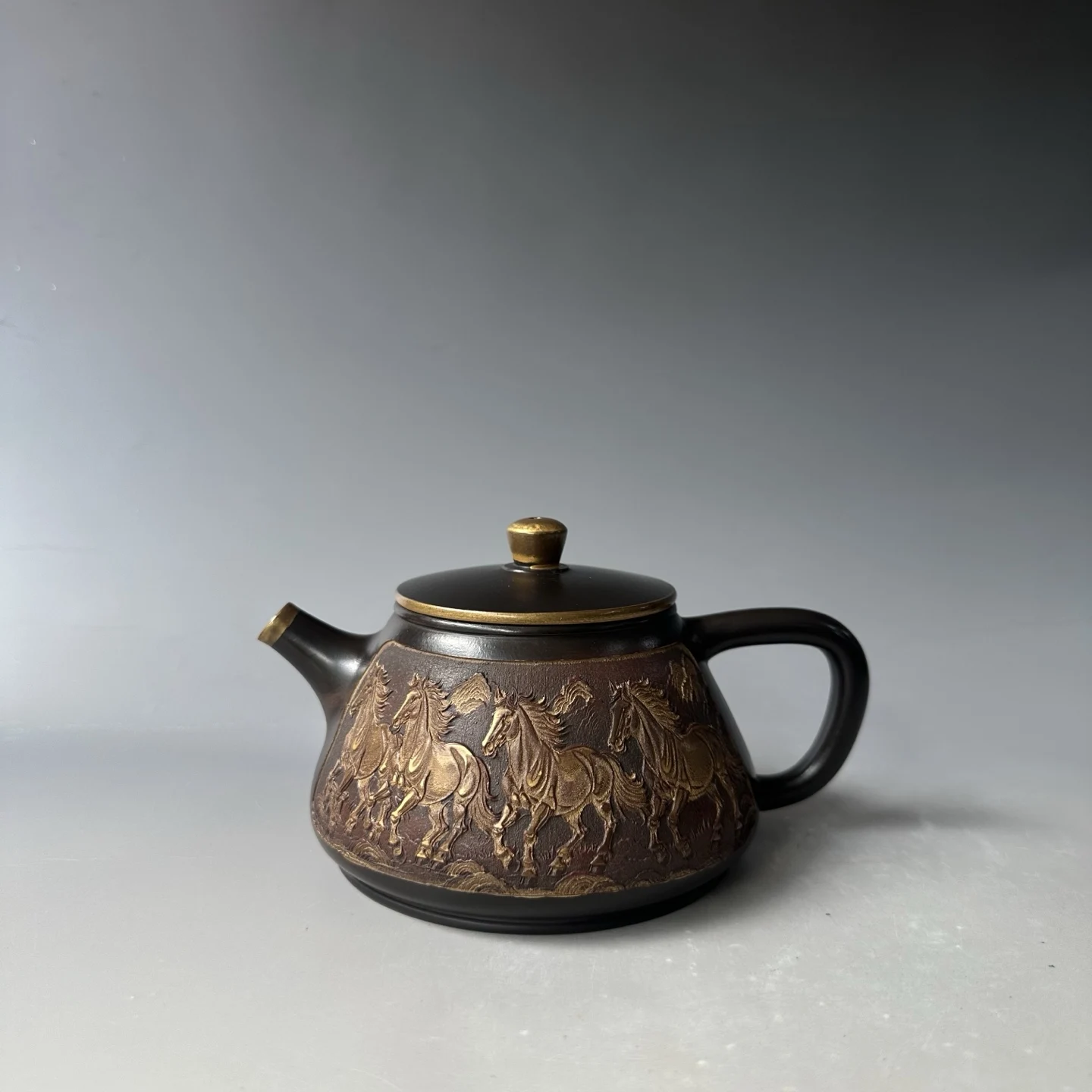 Old Chinese Handicraft Enameled YiXing Zisha (red stoneware) Teapot,bamboo, with mark, Free shipping