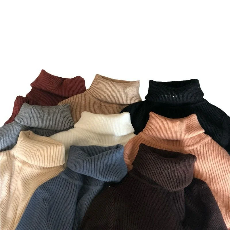 여성용 겨울 스웨터 심플한 하이 칼라 롱 스웨터 컬러 니트웨어 캐주얼 편안한 패셔너블