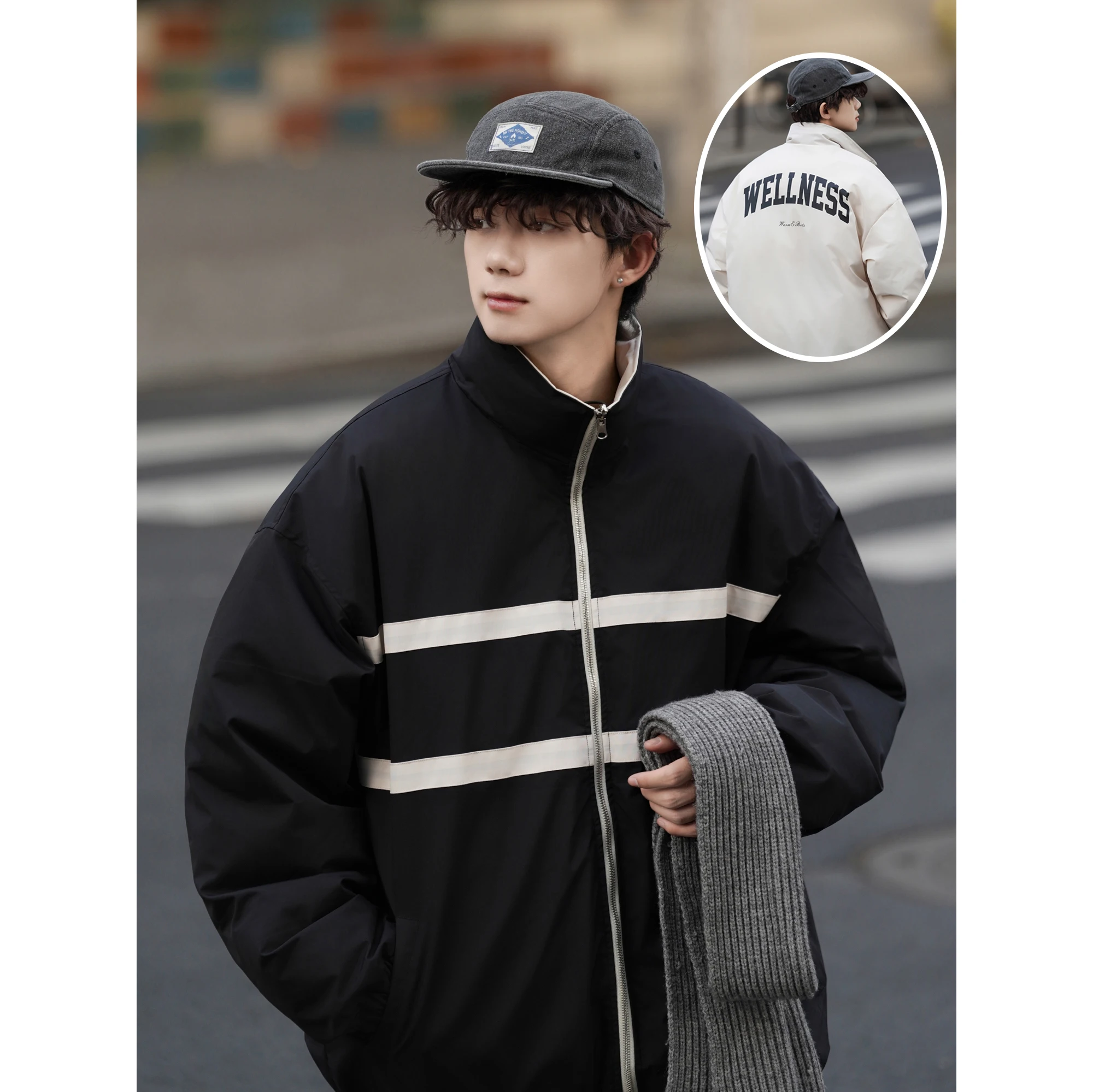 

Американская утепленная зимняя хлопковая куртка для мужчин, двусторонняя, свободного кроя, с наполнителем из хлопка, модная молодежная повседневная модель от трендового бренда