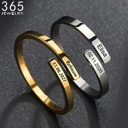 365 Custom Rings for Women Men Double Names Stainless Steel Engrave Word Date Couple Rings Personalized Anniversary Gift Jewelry