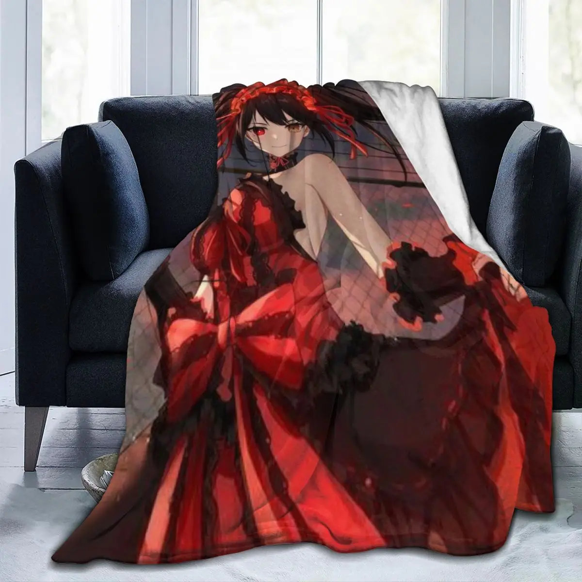 Kurumi Tokisaki Manga Flannel Blanket Pretty Red Dress Girl Warm Soft Throw Blanket for Bed Picnic Bedspread Sofa Bed Cover