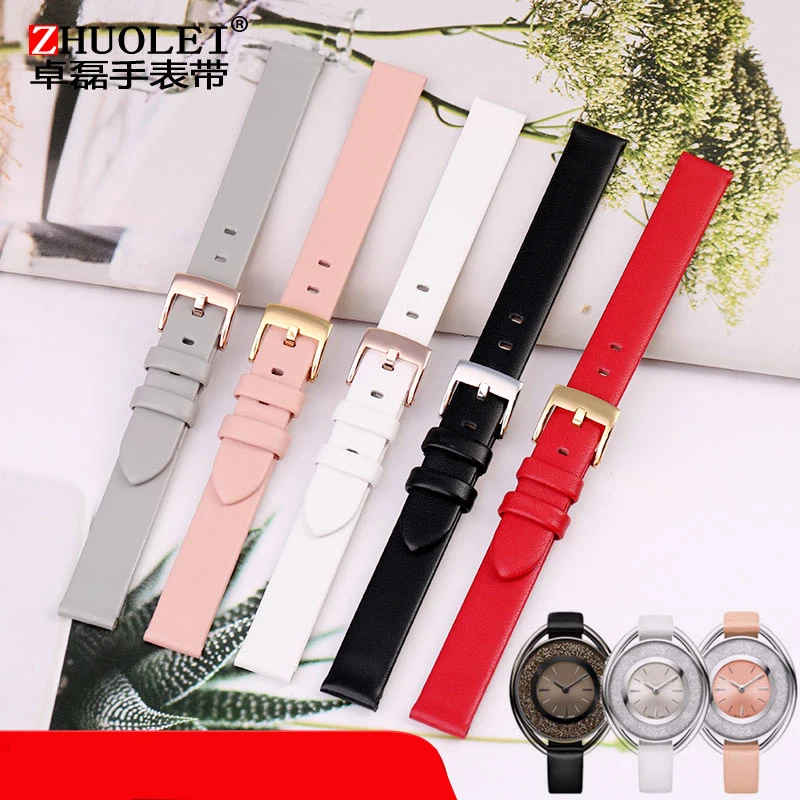 Soft cowhide Watch Strap For Swarovski Women 5158517/5158544/5158972 12mm 14mm female WatchBand Pin Pink /Grey/Black Accessories