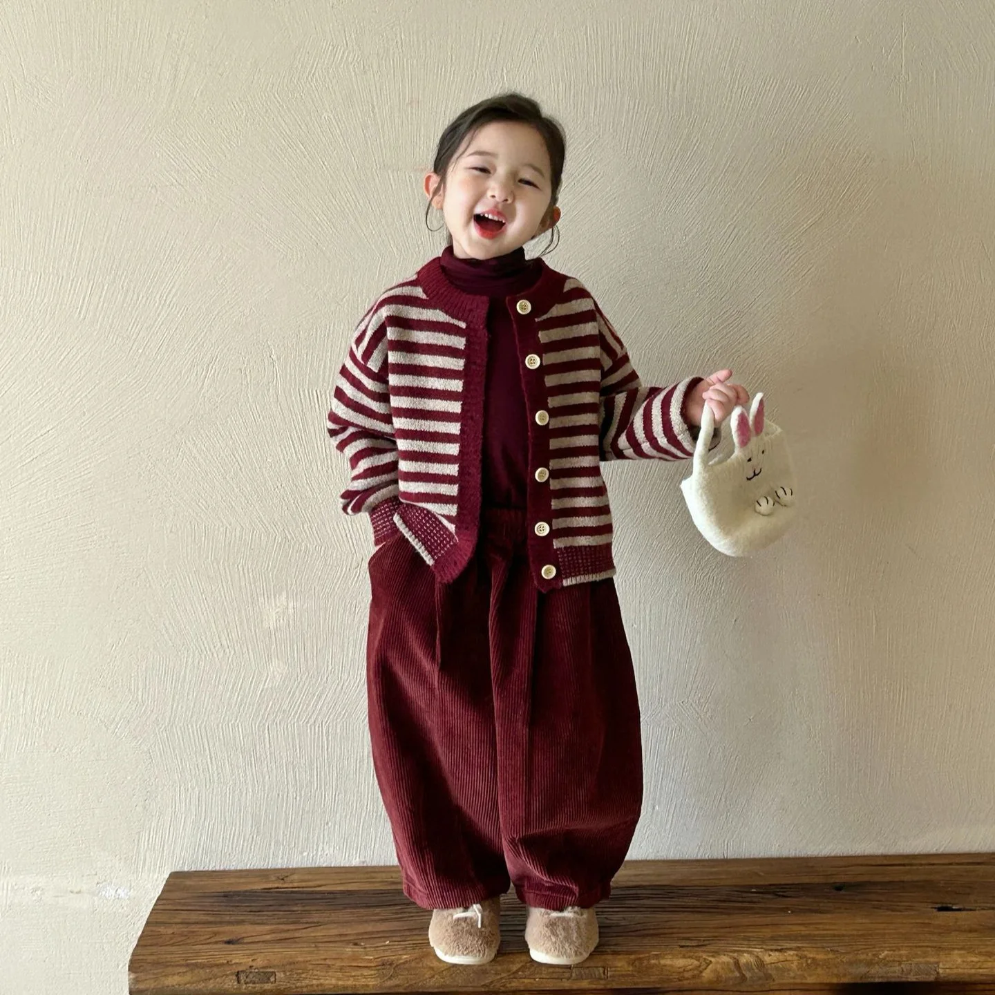 

Baby Girls Sets Fashion Red Striped Knitted Cardigan Sweater Corduroy Pants 2024 Autumn New Korean Style Kids