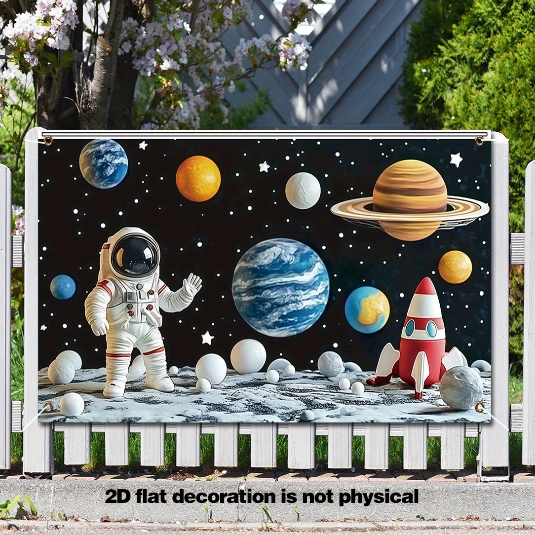 VIKAMA Cartoon Astronaut Tapestry Solar System Planets Rocket Wall Hanging for Kids Bedroom Space Decor