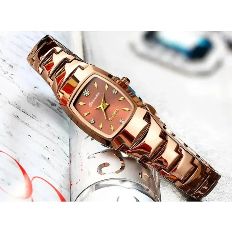 Elegant Women Quartz Watch Luxury Classic Rose Gold Tungsten Stainless Steel Color Band Watches Ladies Wristwatch