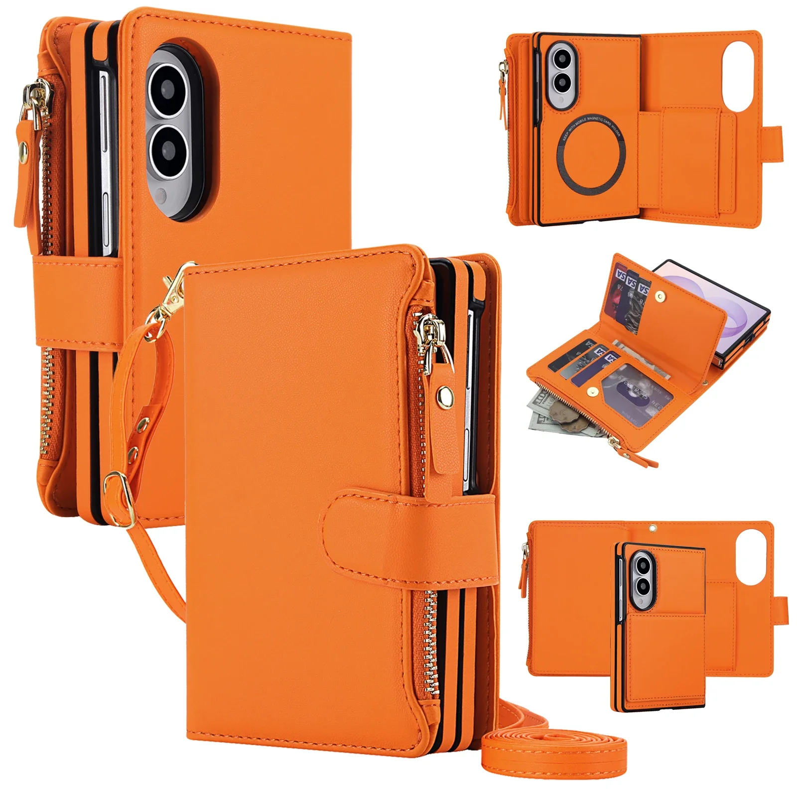 2 In 1 Crossbody Cards Slot Wallet Flip Leather Case For Samsung Galaxy Z Fold 8 Ultra 7 6 5 4 3 5G For Magsafe Book Stand Cover