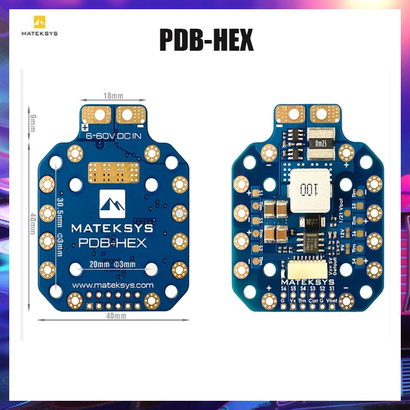 

Плата распределения питания MATEK PDB-HEX 2-12S 5A 5V/9V/12V BEC с высокоточным датчиком тока для FPV-дронов