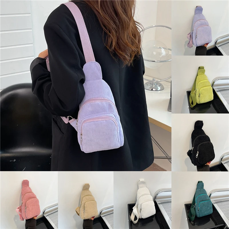 

Corduroy Women's Waist Bag Small Canvas Ladies Casual Shoulder Crossbody Bags Fashion Fanny Pack Female Solid Color Chest Bag