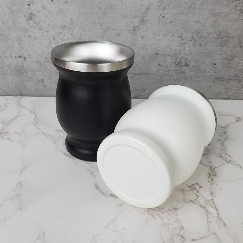 كوب ماتي الفولاذ المقاوم للصدأ مع فرشاة ملعقة ، على شكل القرع ، 8oz