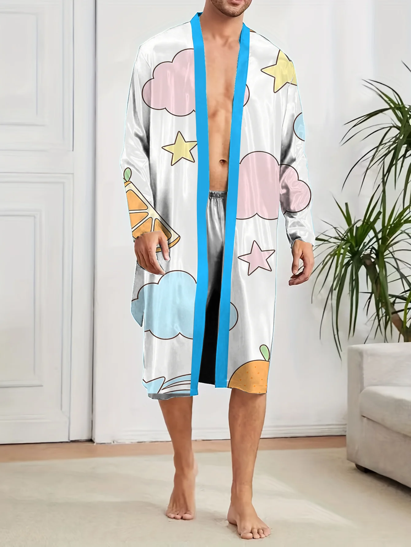 Spring and Autumn Men's 3D Digital Printed Casual Fashion Bathrobe, Loose and Comfortable, Non Fading Home Furnishings