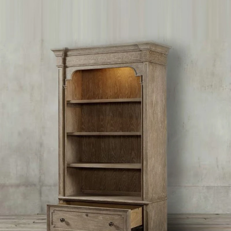 American solid wood light luxury multi-layer bookshelf living room storage floor bookcase retro storage bookcase