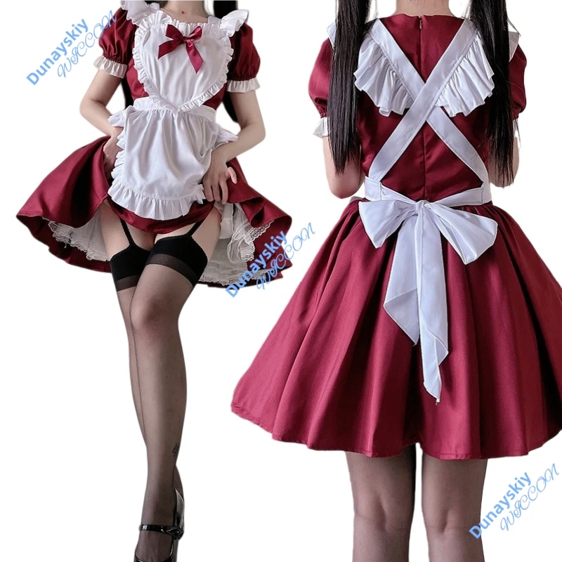 

Alice Soft Girl Japanese Red Classic Maid Outfit Lolita Dress Women Manor Cosplay Carnival Party Fancy Costume