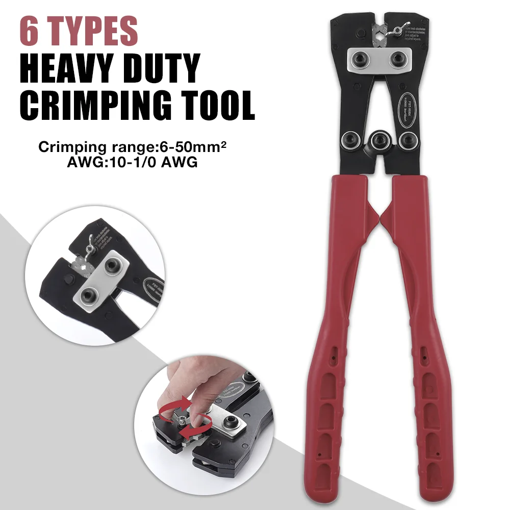 

Обжимные клещи 50BX улучшенной версии, набор шестигранных инструментов для обжима кабеля, быстросъемные губки, обжимной инструмент для трубчатых наконечников кабеля/провода, сечение 6–50 мм², калибр 10-1/0 AWG