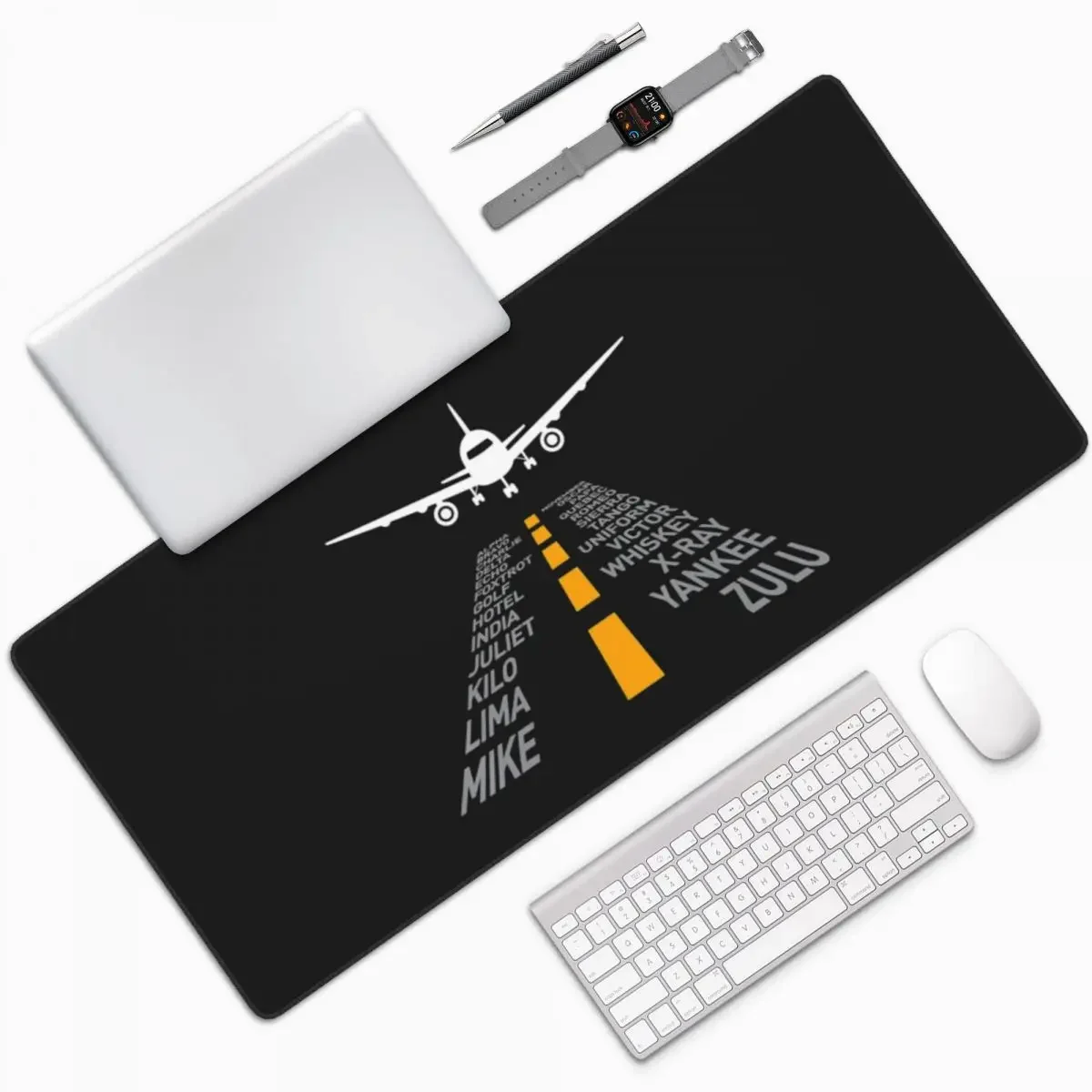 Airplane Pilot Gifts Airport Runway Phonetic Alphabet Plane Large Mouse Pad Computer Keyboard Mouse Mat Gamer PC Laptop Desk Mat