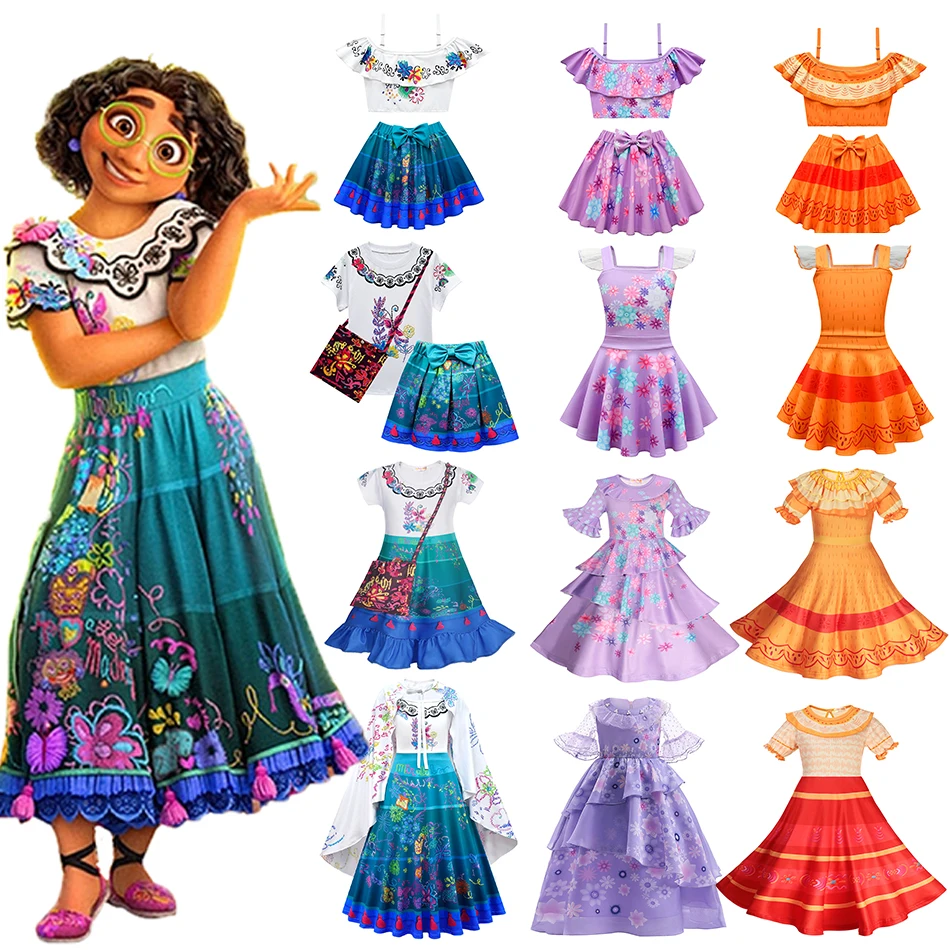 

Encanto Isabela Princess Dresses Toddler Mirabel Madrigal Costume Girls Purple Flower Ruffles Birthday Party Role Play Vestidos