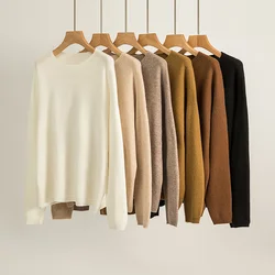 Pull sans couture à col rond pour femme, pulls basiques doux, 100% pure laine, automne et hiver