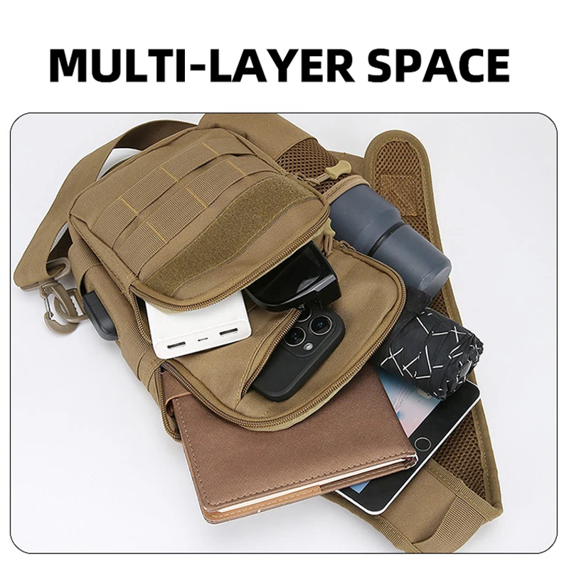 

Men's Stylish Chest Bag High Quality Nylon Multi-layer Durable and Lightweight Crossbody Bag with USB Charging Shoulder Bag