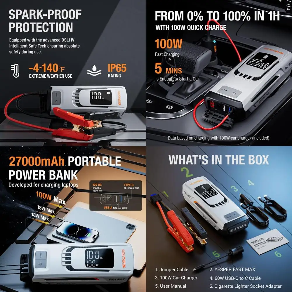 

Аккумулятор Boost Jump Starter 4120A, 27000 мАч, автомобильное зарядное устройство, перемычка стартера (все газы/до 10 л дизельного двигателя), быстрая зарядка 100 Вт 1