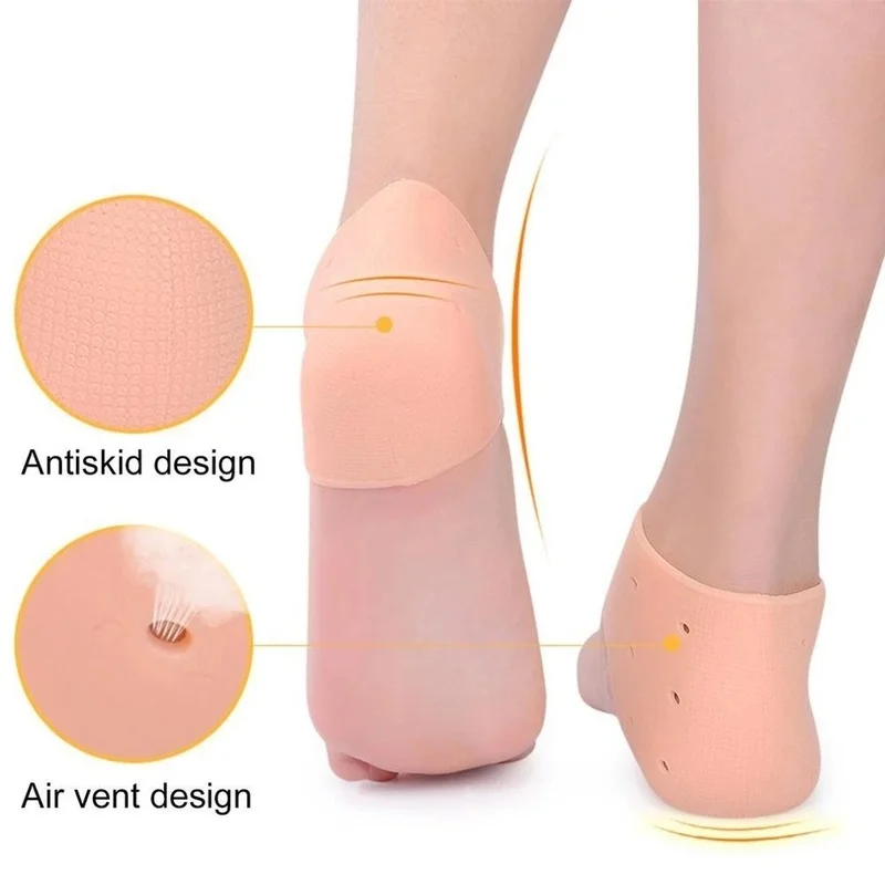 2Pcs Silicone Feet Care Socks Moisturizing Gel Heel Thin Socks with Hole Cracked Foot Skin Care Protectors Lace Heel Cover