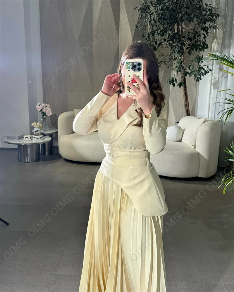 OIMG Little Yellow Vintage Button Prom Dress A-Line Formal Occasion Evening Party Gowns Saudi Arabia Casual Evening Dresses