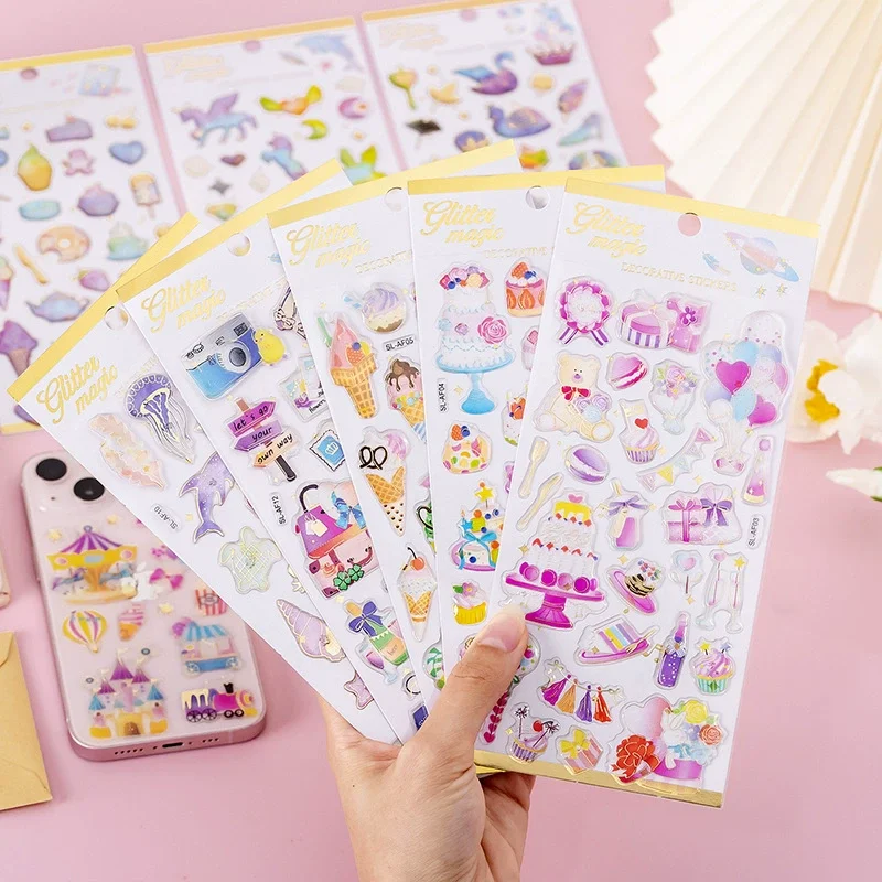 

Dreamy Cartoon Unicorn 3D Relief Sticker Girl's Desktop Craft DIY Epoxy Resin Jelly Decals for Phone Case Water Cups Scrapbook