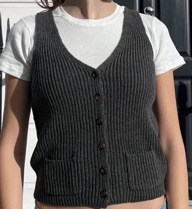 Fashion casual street solid color V-neck versatile cardigan wool vest top women's spring and summer new women's clothing