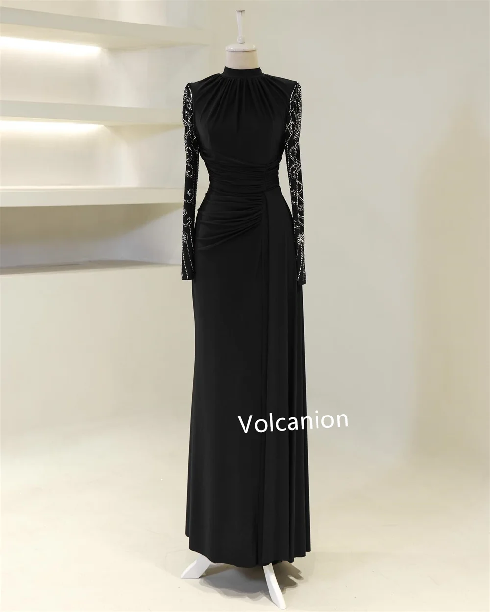 Шифоновые плиссированные длинные платья трапециевидной формы с высоким воротником по индивидуальному заказу, элегантные, простые, в тон