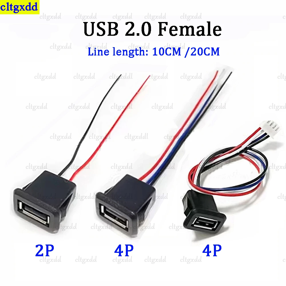 

Cltgxdd 1-10piece 2Pin 4Pin USB 2.0 female socket 2P 4P USB 2.0 charging port connector with cable charging socket data interfac