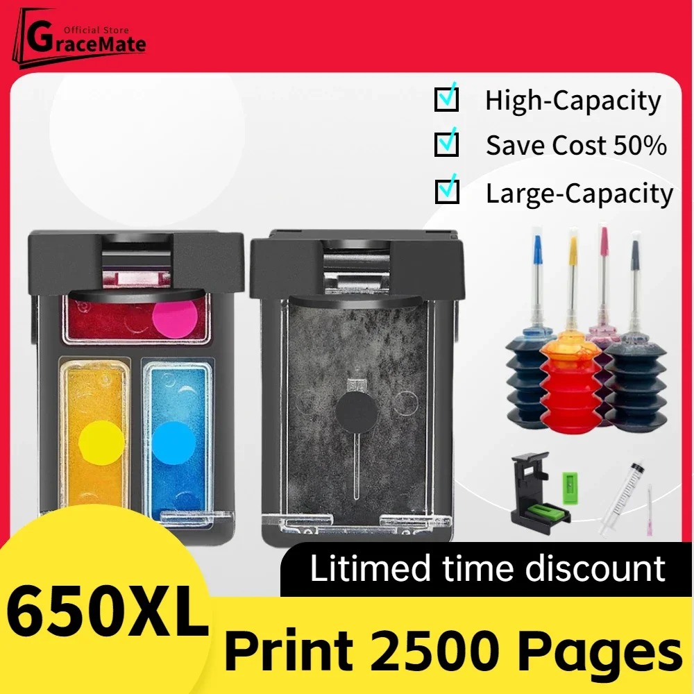 650XL Ink Cartridge Compatible for HP 650 XL hp650 Deskjet 1515 1516 2645 2646 2648 3545 3546 3548 4510 4515 4516 4518 Printer