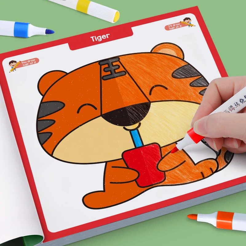 Children's Creative Coloring Book - Half-Coloring, Animals, Ocean, Character Patterns, Fun Graffiti Art Activities, Early Learning Classroom Supplies, Perfect Gift for Students to Color, Children's Coloring Book